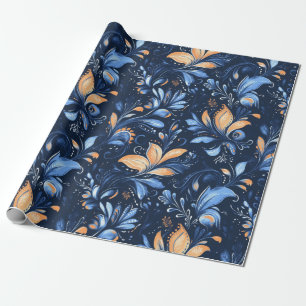 Abstrakte Paisley-Blätter in Blau und Gold (3) Geschenkpapier