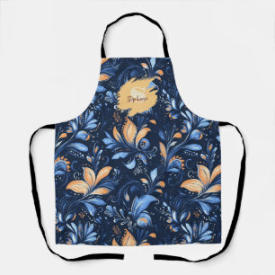 Abstrakte Paisley-Blätter in Blau und Gold (3) Schürze