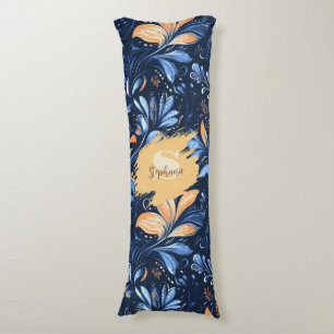 Abstrakte Paisley-Blätter in Blau und Gold (3) Seitenschläferkissen