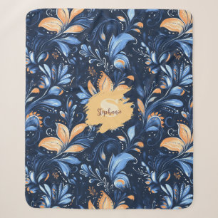Abstrakte Paisley-Blätter in Blau und Gold (3) Sherpadecke