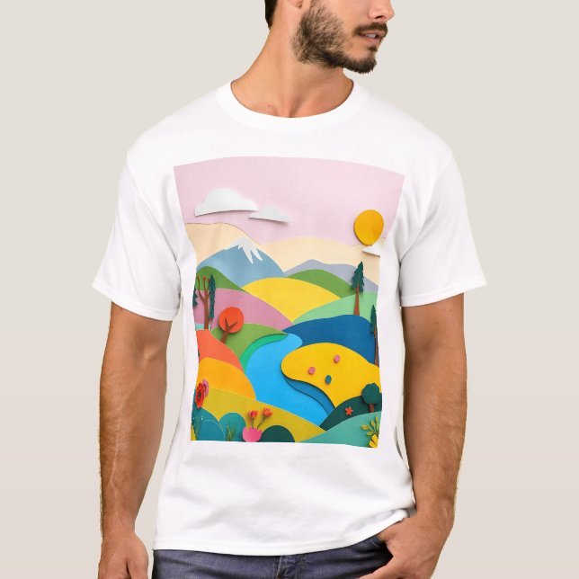 Abstrakte Papierbandlandschaft T-Shirt (Vorderseite)