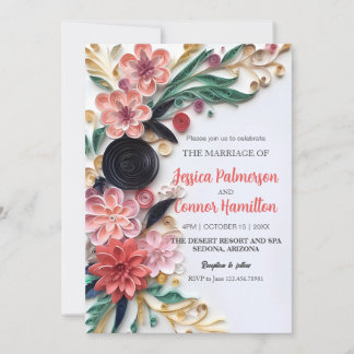 Abstrakte Papierquilling Blumengrün Einladung