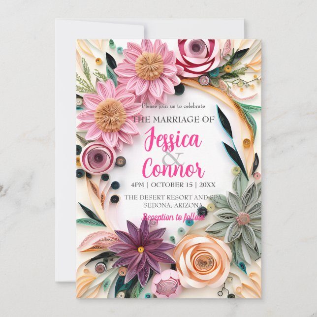 Abstrakte Papierquilling Blumengrün Einladung (Vorderseite)