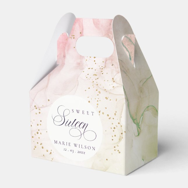 Abstrakte Pastel Dusky Pink Grüne Süße 16 Geburtst Geschenkschachtel (Vorderseite)