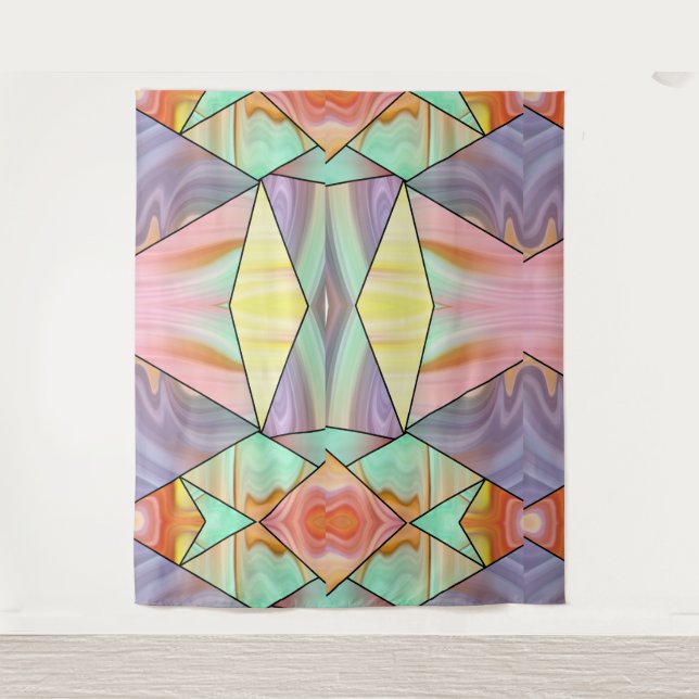 Abstrakte Pastell-Fleckige Flüssig-Marmor-Geometri Wandteppich (Vorderseite)