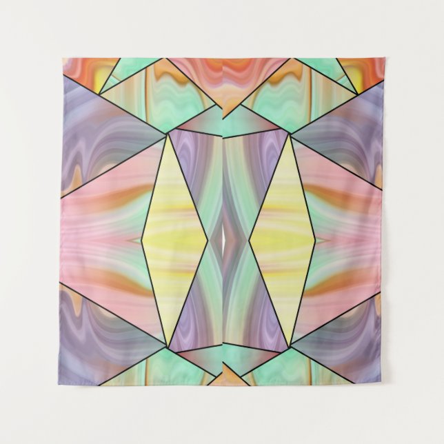 Abstrakte Pastell-Fleckige Flüssig-Marmor-Geometri Wandteppich (Vorderseite)