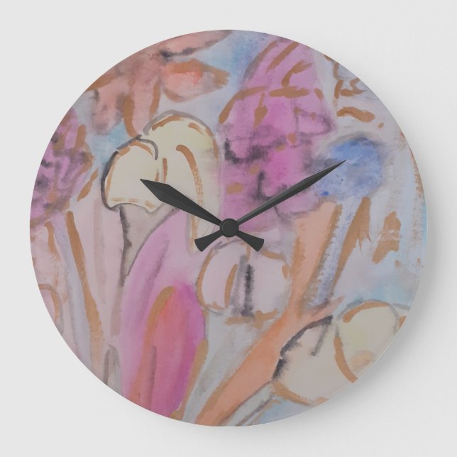 Abstrakte Pastell Floral Große Wanduhr (Vorderseite)