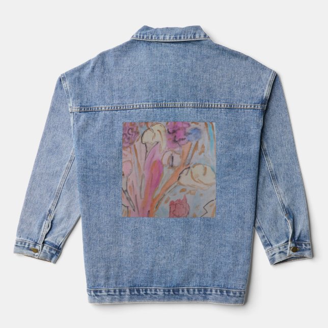 Abstrakte Pastell Floral Jeansjacke (Rückseite)