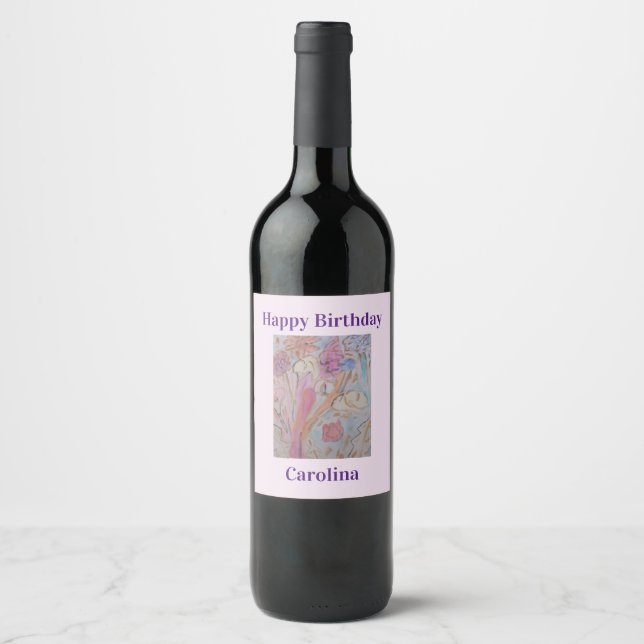 Abstrakte Pastell Floral Weinetikett (Vorderseite)