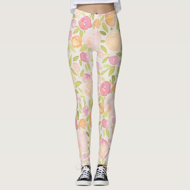 Abstrakte Pastell Spring Floral Design Leggings (Vorderseite)