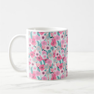 Abstrakte pastellfarbene Blumenmuster. Schöne Rosa Kaffeetasse