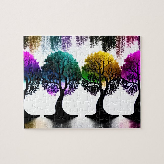 Abstrakte pastellfarbene Fun Trees Puzzle (Horizontal)