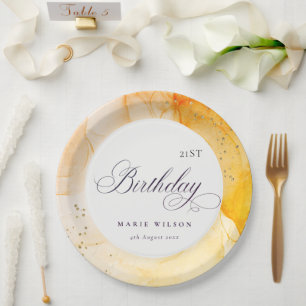 Abstrakte Pastellgelbe Orange jeden Geburtstag Pappteller