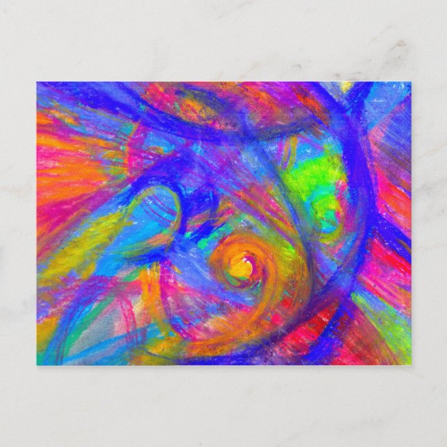 Abstrakte Pastellkreide-Kunst der Regenbogen-wilde Postkarte (Vorderseite)