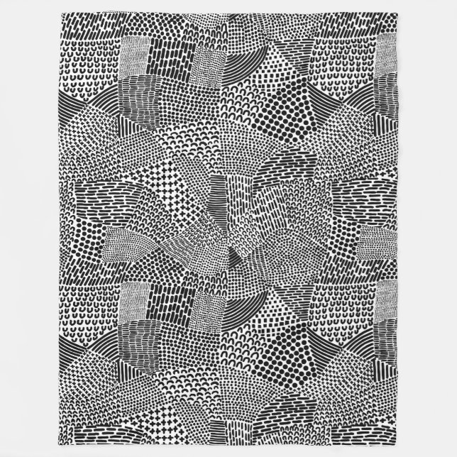 Abstrakte Patchwork-Karte - Schwarz auf Weiß Fleecedecke (Vorderseite)