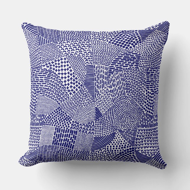 Abstrakte Patchwork Map - Deep Navy Blue on White Kissen (Vorderseite)