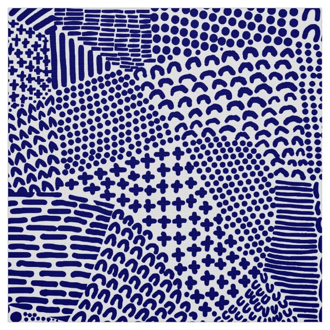 Abstrakte Patchwork Map - Deep Navy Blue on White Stoff (Muster)