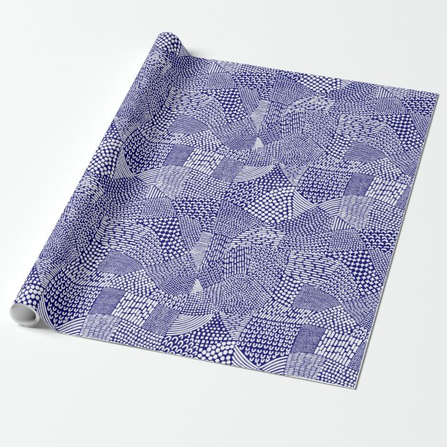 Abstrakte Patchwork Map - White on Deep Navy Blue Geschenkpapier (Ungerollt)