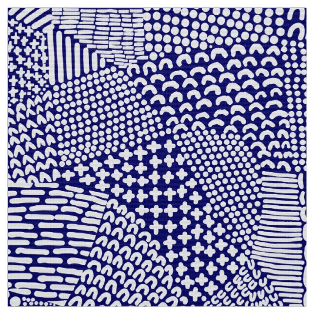 Abstrakte Patchwork Map - White on Deep Navy Blue Stoff (Muster)