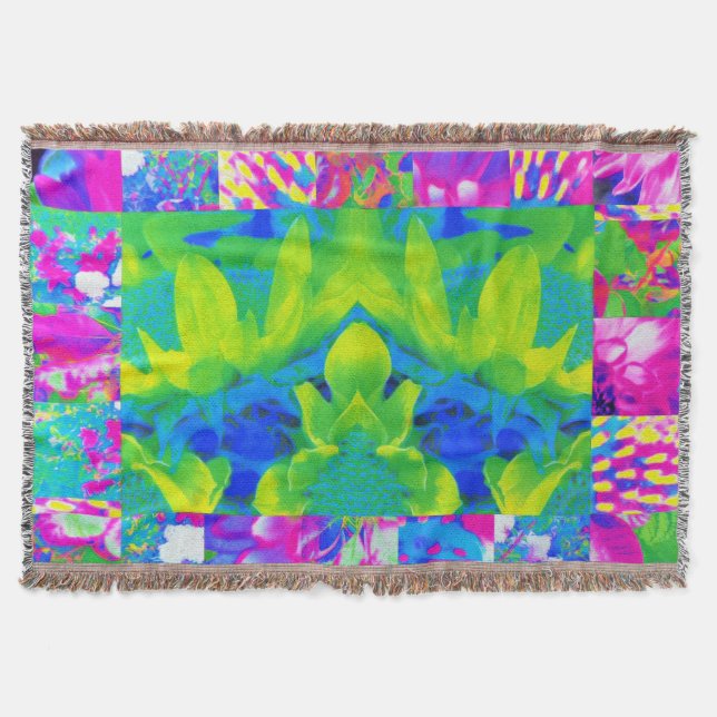 Abstrakte Patchwork-Sonnenblumen-Garten-Collage Decke (Vorderseite)