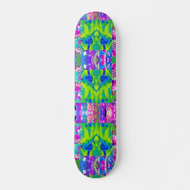 Abstrakte Patchwork-Sonnenblumen-Garten-Collage Skateboard (Vorne)