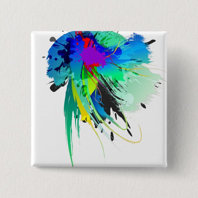 Abstrakte Peacock Paint-Spritzer Button (Vorderseite)