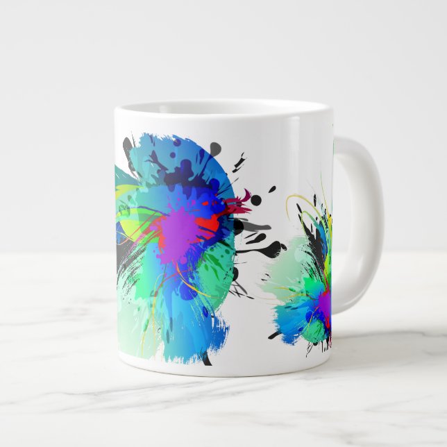 Abstrakte Peacock Paint-Spritzer Jumbo-Tasse (Vorderseite Rechts)
