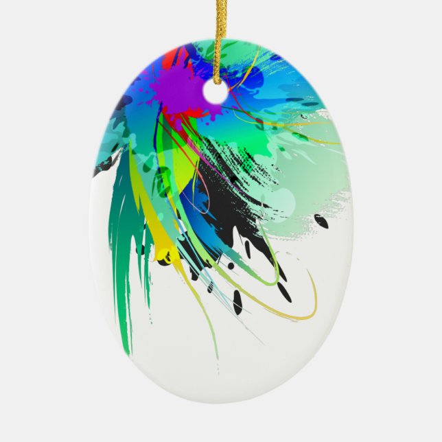 Abstrakte Peacock Paint-Spritzer Keramikornament (Vorne)