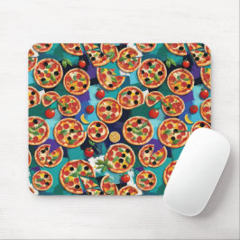 Abstrakte Pepperoni Pizza auf blauem Hintergrund Mousepad