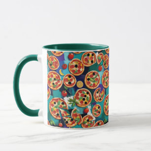 Abstrakte Pepperoni Pizza auf blauem Hintergrund Tasse