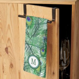 Abstrakte Pfauenfeathers Muster Monogram Geschirrtuch