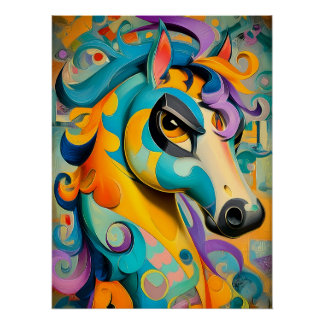 Abstrakte Pferde Illustration in bunten Farben Poster