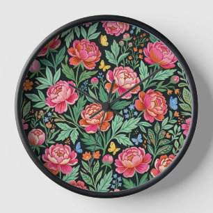 Abstrakte Pfingstrosen-Garten-Schmetterlinge-Kunst Uhr