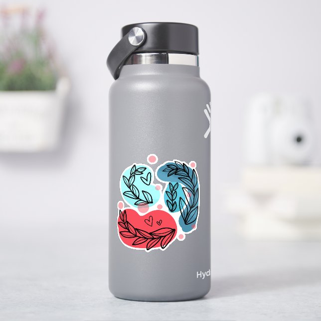 Abstrakte Pflanze rot und blau Aufkleber (HydroFlask)