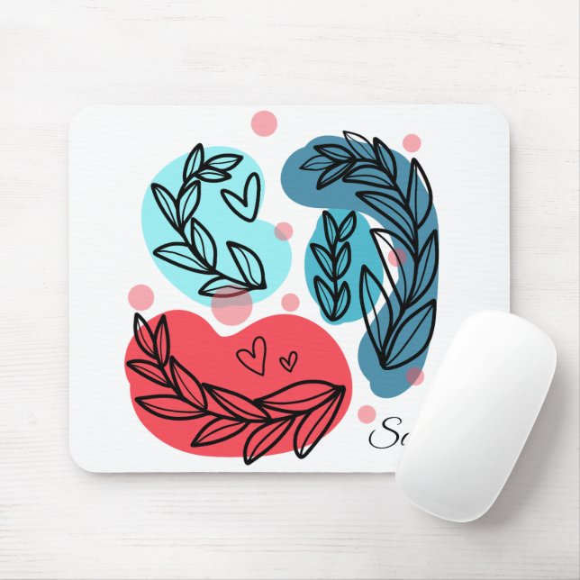 Abstrakte Pflanze rot und blau Mousepad (Mit Mouse)