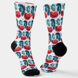 Abstrakte Pflanze rot und blau Socken