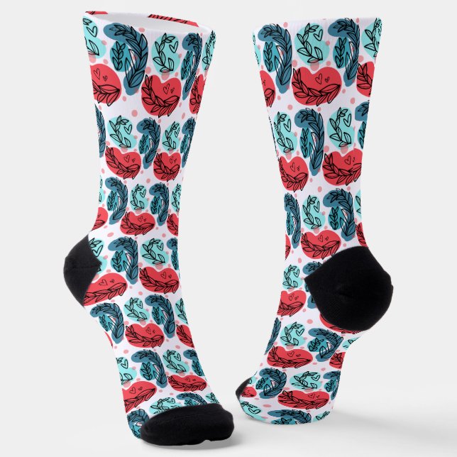 Abstrakte Pflanze rot und blau Socken (Gewinkelt)