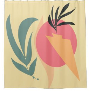 Abstrakte Pflanzenillustrationsformen Pink Gelb Duschvorhang