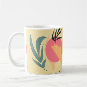 Abstrakte Pflanzenillustrationsformen Pink Gelb Kaffeetasse