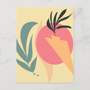 Abstrakte Pflanzenillustrationsformen Pink Gelb Postkarte