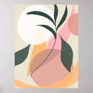 Abstrakte Pflanzenillustrationsformen rosa Grünanl Poster
