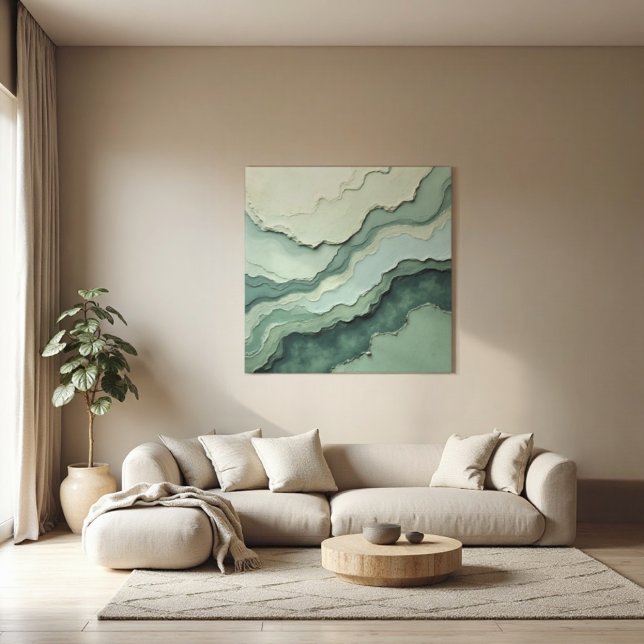 Abstrakte Phase - Bio modern Leinwanddruck (Stratified Sage Canvas: Minimalist Organic Modern Wall Art.)