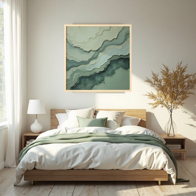 Abstrakte Phase - Bio modern Poster (Stratified Sage Poster: Tranquil Organic Modern Art in Natural Wood Frame.)