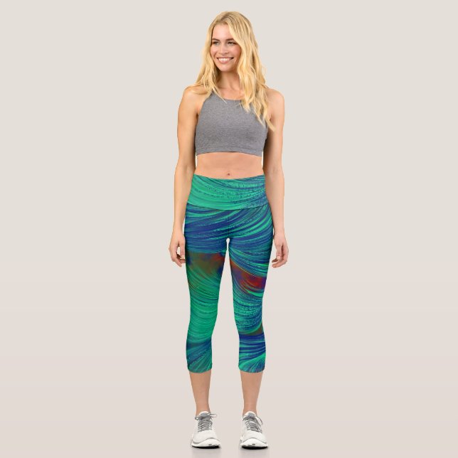 abstrakte Phoenix Feathers Capri Leggings (Vorderseite)