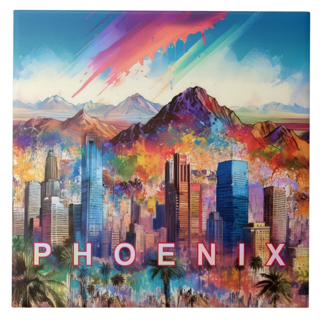 Abstrakte Phoenix Skyline Art Moderne Stadt Fliese (Vorderseite)