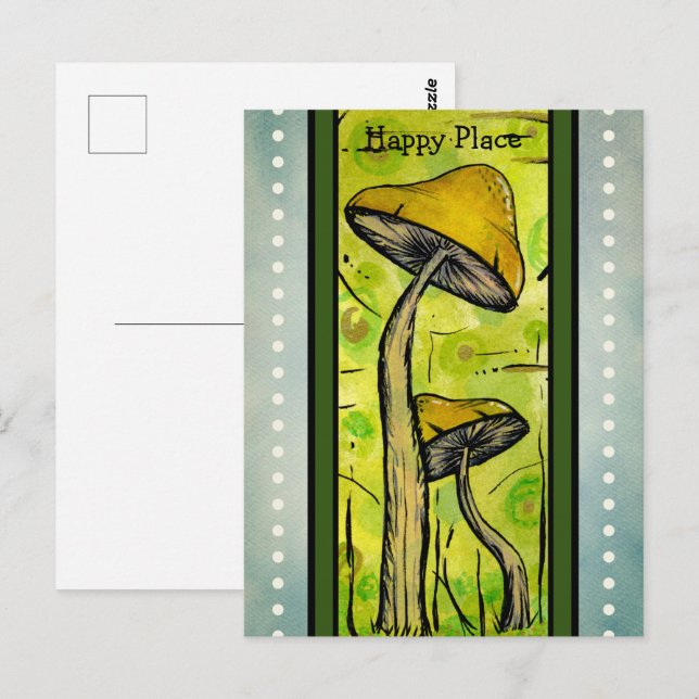 Abstrakte Pilze in Wasserfarbe. Postkarte (Vorne/Hinten)