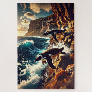 Abstrakte Pinguine im Sturzflug - Surrealer Klippe Puzzle