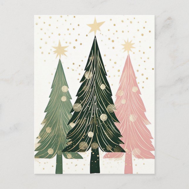 Abstrakte pinke und grüne Weihnachtsbäume Postkarte (Vorderseite)