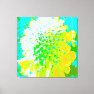Abstrakte Pinsel-Blume in Gelb und Grün Leinwanddruck