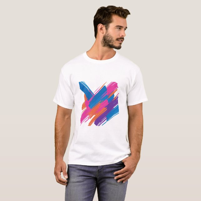 Abstrakte Pinselstrich-Kunst mit lebendigen Farben T-Shirt (Vorne ganz)